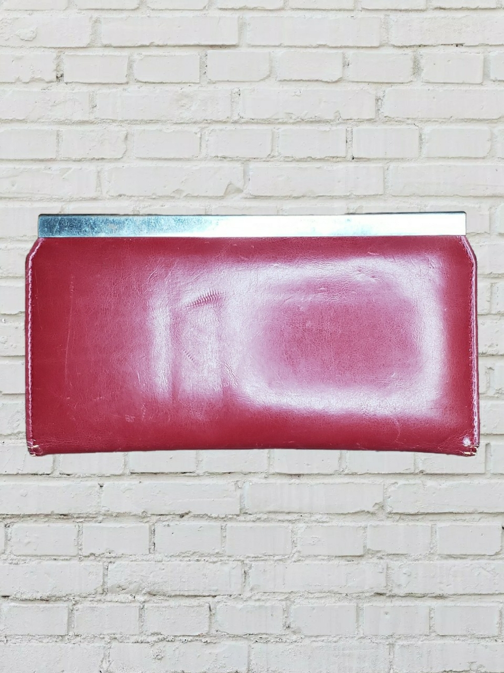 PAIGE Vintage Red Vinyl Metal-Trim Clutch Wallet Vtg Y2k